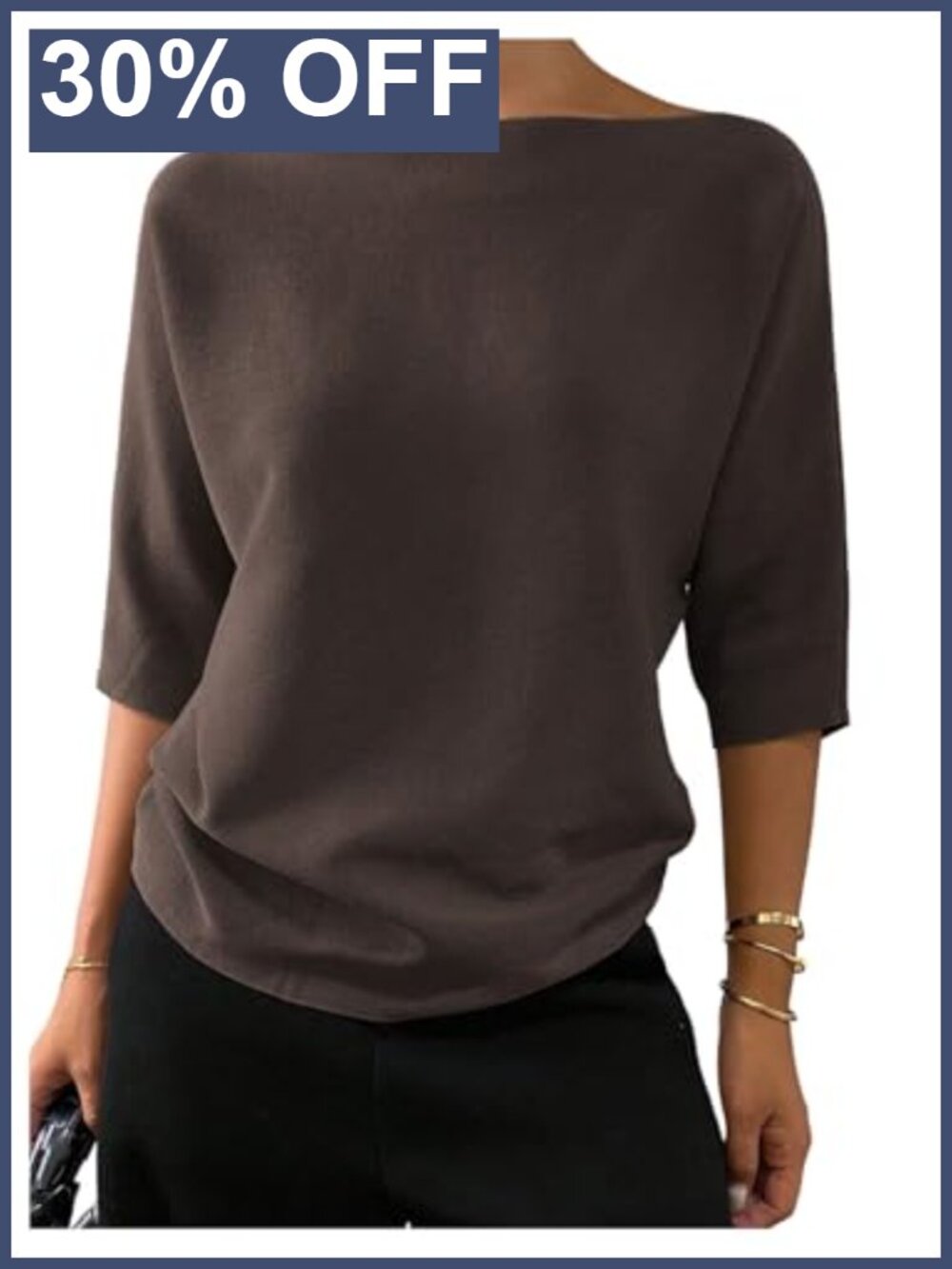 Women's Half Sleeve Boat Neck Knit Pullover Sweater Lightweight